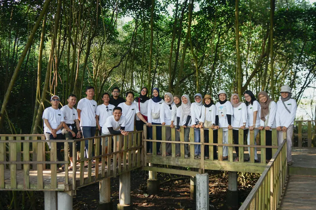 Tim di jembatan kayu kawasan mangrove